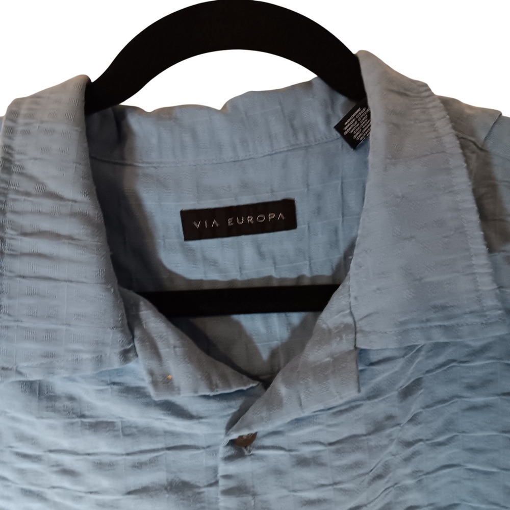 Via Europa‎ Men's XXL Blue Short Sleeve Button Up Textured Shirt